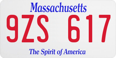 MA license plate 9ZS617