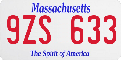 MA license plate 9ZS633