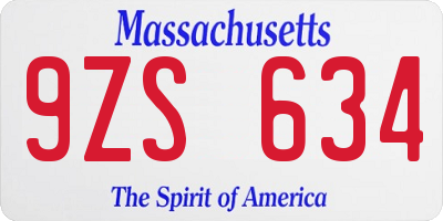 MA license plate 9ZS634