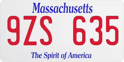 MA license plate 9ZS635