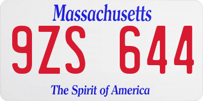 MA license plate 9ZS644