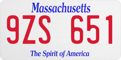 MA license plate 9ZS651
