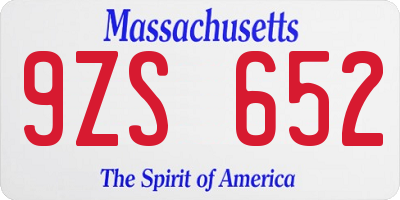 MA license plate 9ZS652