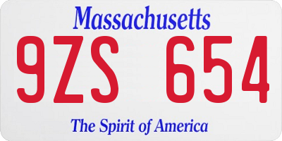 MA license plate 9ZS654