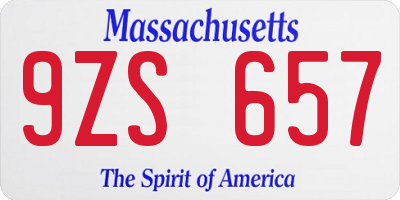 MA license plate 9ZS657