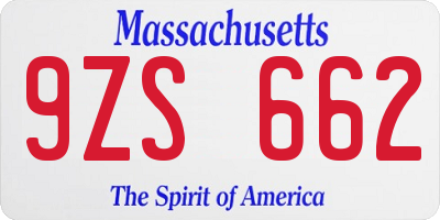 MA license plate 9ZS662