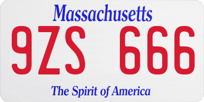 MA license plate 9ZS666