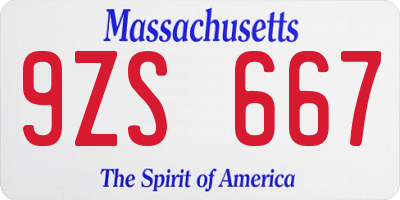 MA license plate 9ZS667