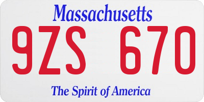 MA license plate 9ZS670