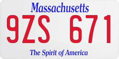 MA license plate 9ZS671