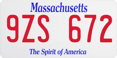 MA license plate 9ZS672
