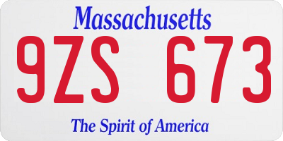 MA license plate 9ZS673