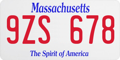 MA license plate 9ZS678