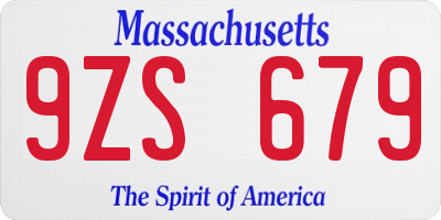 MA license plate 9ZS679
