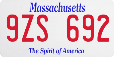 MA license plate 9ZS692