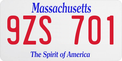 MA license plate 9ZS701