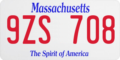 MA license plate 9ZS708