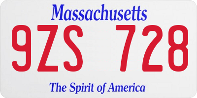 MA license plate 9ZS728
