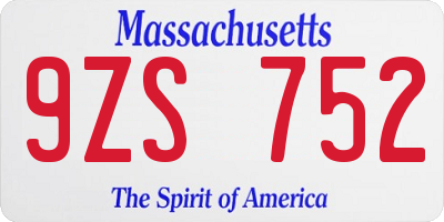 MA license plate 9ZS752