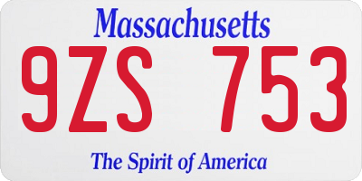 MA license plate 9ZS753