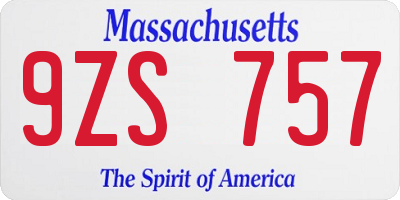 MA license plate 9ZS757