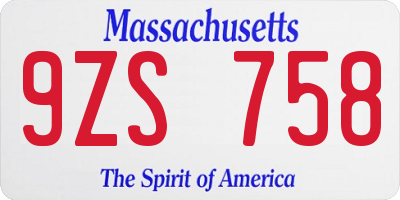 MA license plate 9ZS758