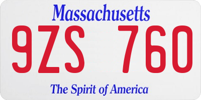 MA license plate 9ZS760