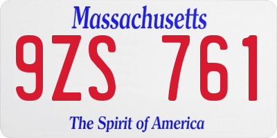 MA license plate 9ZS761