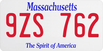 MA license plate 9ZS762