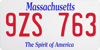 MA license plate 9ZS763