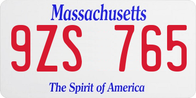 MA license plate 9ZS765