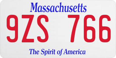MA license plate 9ZS766