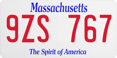 MA license plate 9ZS767