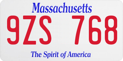 MA license plate 9ZS768