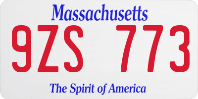 MA license plate 9ZS773