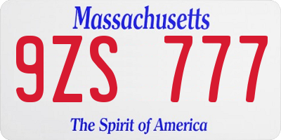 MA license plate 9ZS777