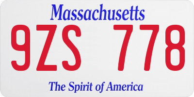 MA license plate 9ZS778