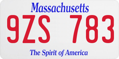 MA license plate 9ZS783