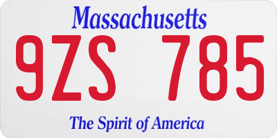 MA license plate 9ZS785