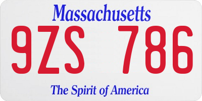 MA license plate 9ZS786