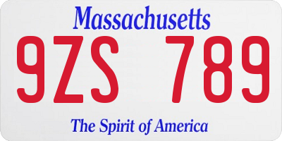 MA license plate 9ZS789