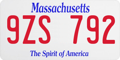 MA license plate 9ZS792