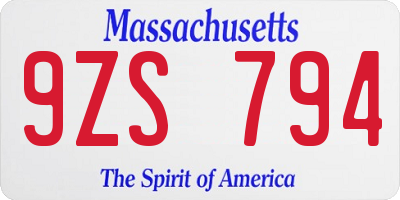 MA license plate 9ZS794