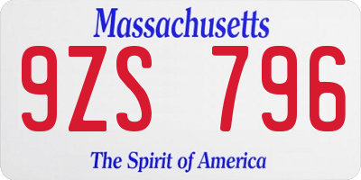 MA license plate 9ZS796
