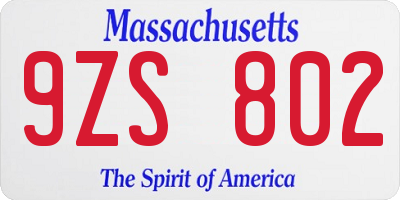 MA license plate 9ZS802