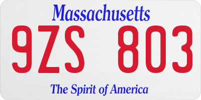 MA license plate 9ZS803