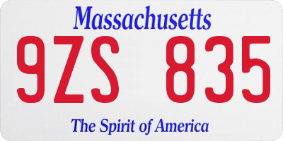 MA license plate 9ZS835