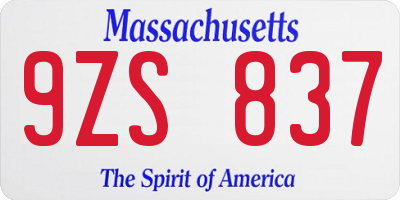 MA license plate 9ZS837