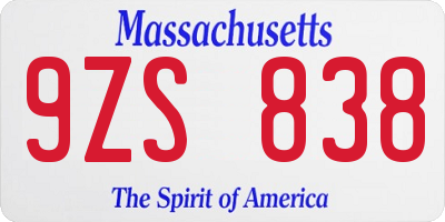 MA license plate 9ZS838