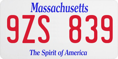 MA license plate 9ZS839